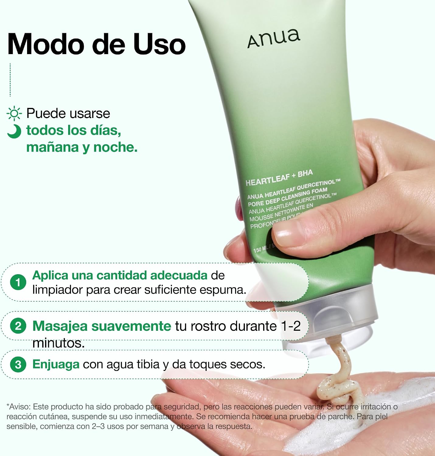 Anua - Limpiador facial espumoso Heartleaf Quercetinol Pore Deep Cleansing Foam 150 ml