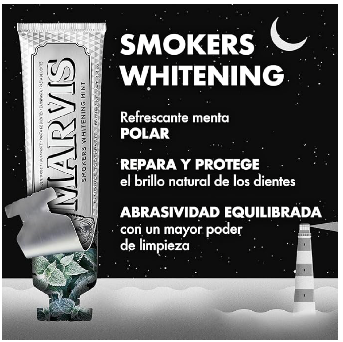 Marvis (3 UNIDADES)  Pasta de dientes Smokers Whitening Mint 85 ml para blanqueamiento dental efectivo contra manchas de tabaco y café, con flúor y xilitol para protección anticaries y fórmula vegana sin conservantes