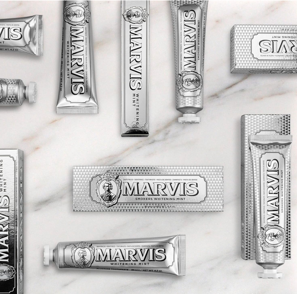 Marvis (3 UNIDADES)  Pasta de dientes Smokers Whitening Mint 85 ml para blanqueamiento dental efectivo contra manchas de tabaco y café, con flúor y xilitol para protección anticaries y fórmula vegana sin conservantes