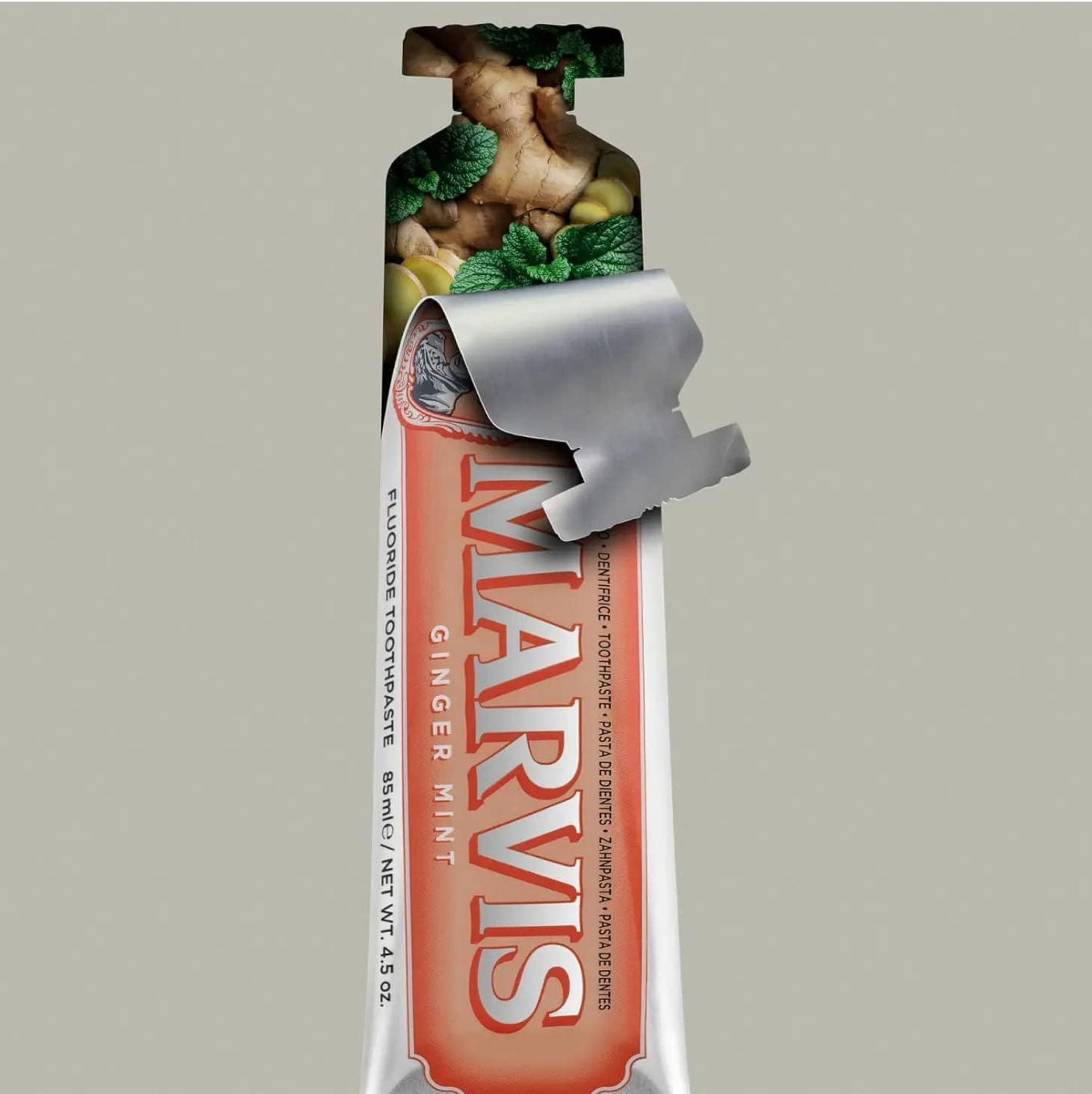 Marvis - Pasta de dientes Ginger Mint 85 ml para cuidado bucal avanzado, con flúor y xilitol anticaries, fórmula vegana sin conservantes y textura cremosa refrescante