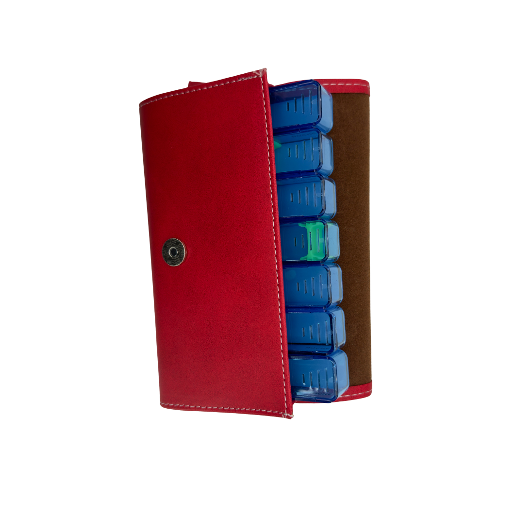 Pastillero Semanal de Cartera en Piel Sintética con Espacios Separados para Tratamiento de Toda la Semana