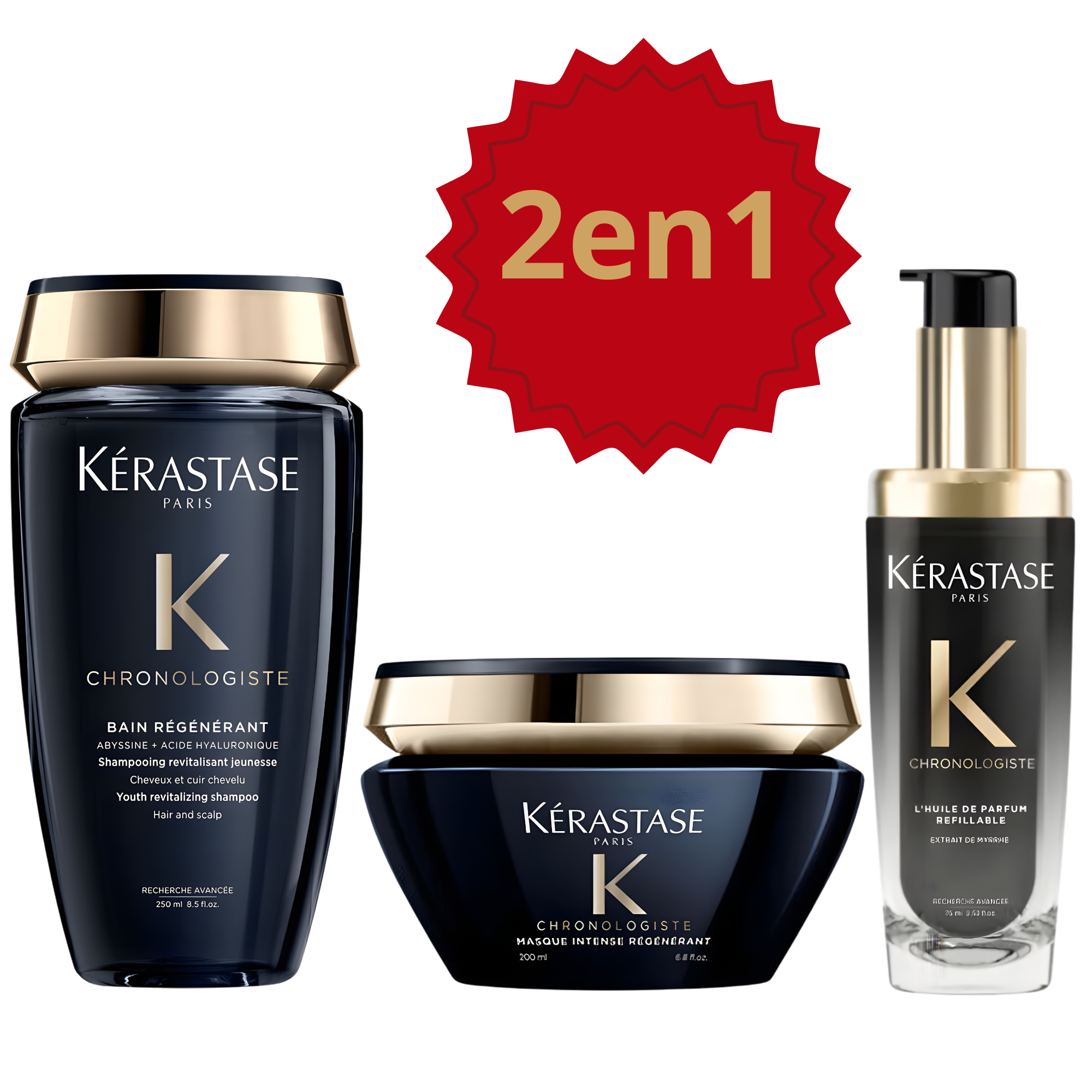 Chronologiste - Trio: Champú Bain Régénérant (250 ml) + Mascarilla 	Masque tense Régénérant (20	0 ml) + Huile de Parfum (75 ml)