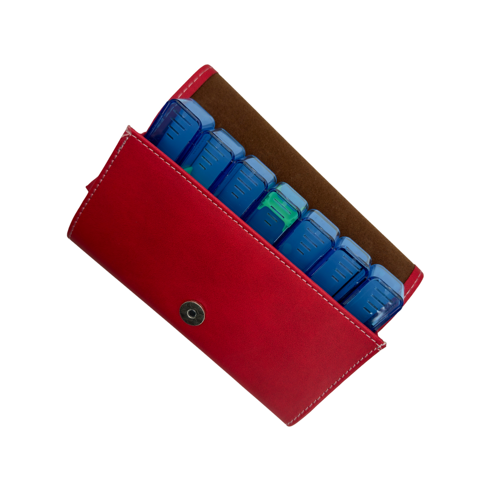Pastillero Semanal de Cartera en Piel Sintética con Espacios Separados para Tratamiento de Toda la Semana