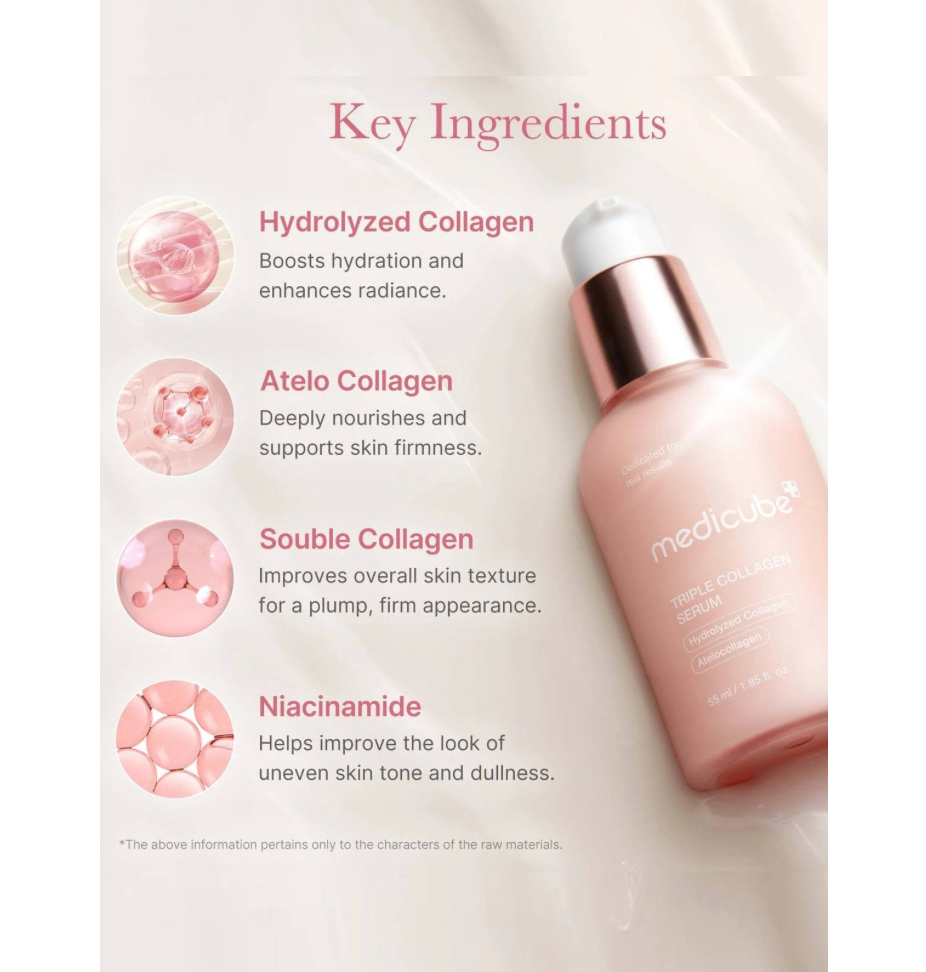 Medicube - Serum Facial Triple Colágeno 55 ml con Colágeno Hidrolizado, Atelocolágeno y Soluble para Elasticidad, Hidratación Profunda y Glow Rejuvenecedor en Todos los Tipos de Piel