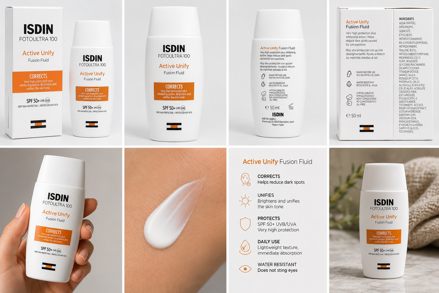 ISDIN - Crema fotoprotectora facial FotoUltra 100 Active Unify SPF 50+ con DP3-Complex® 50 ml