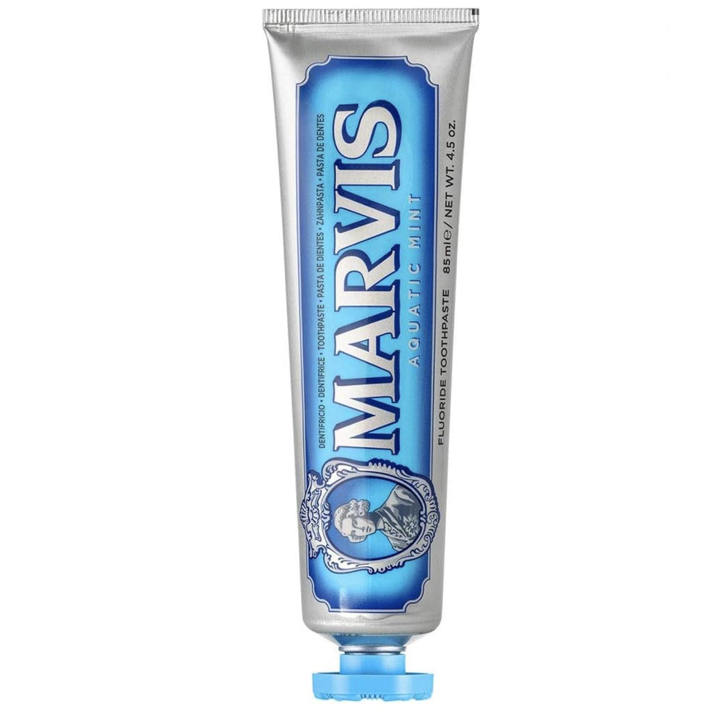 Marvis - Pasta de dientes Menta Acuática 85 ml para prevención de caries, con flúor y xilitol, fórmula vegana concentrada sin conservantes, frescor polar intenso