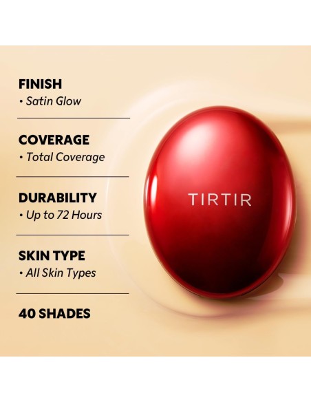 TIRTIR - Base de maquillaje Mask Fit Red Cushion SPF40 PA++ 22C Peach Beige 18 g