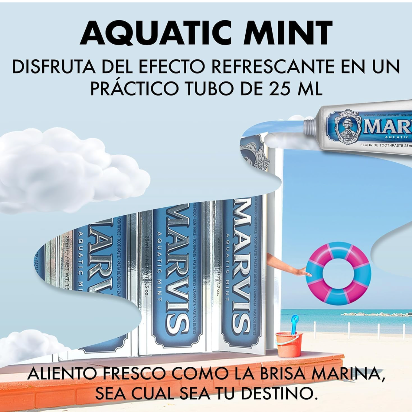 Marvis ( 3 UNIDADES ) Pasta de dientes Menta Acuática 85 ml para prevención de caries, con flúor y xilitol, fórmula vegana concentrada sin conservantes, frescor polar intenso