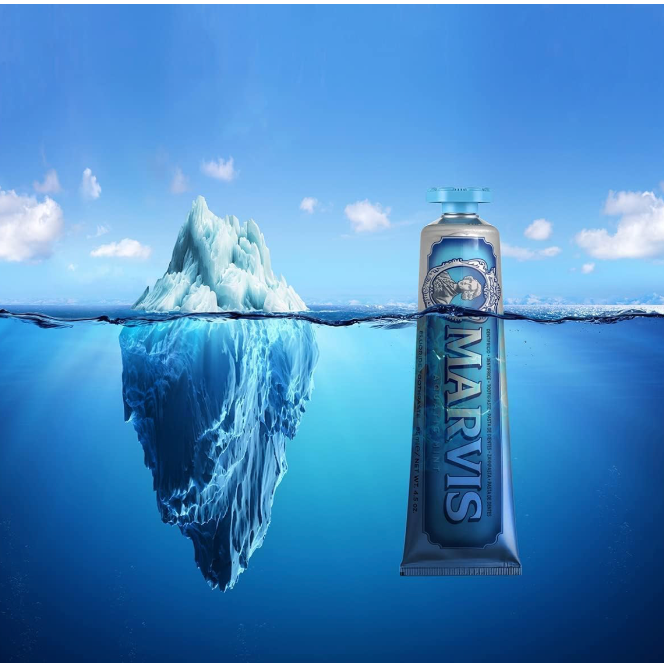 Marvis - Pasta de dientes Menta Acuática 85 ml para prevención de caries, con flúor y xilitol, fórmula vegana concentrada sin conservantes, frescor polar intenso