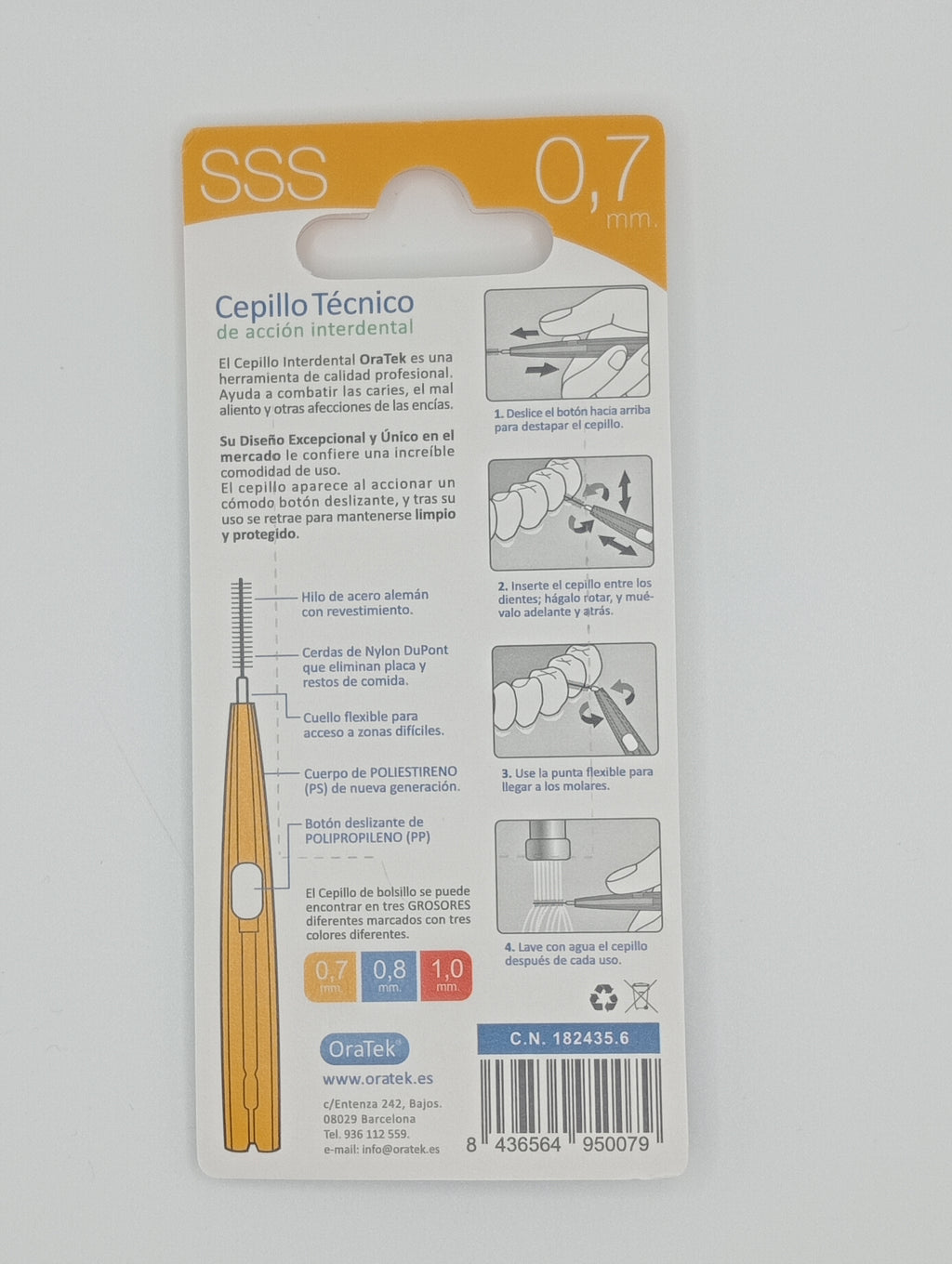CEPILLO INTERDENTAL RETRACTIL, 0,7 mm, 8 unidades, Oratek
