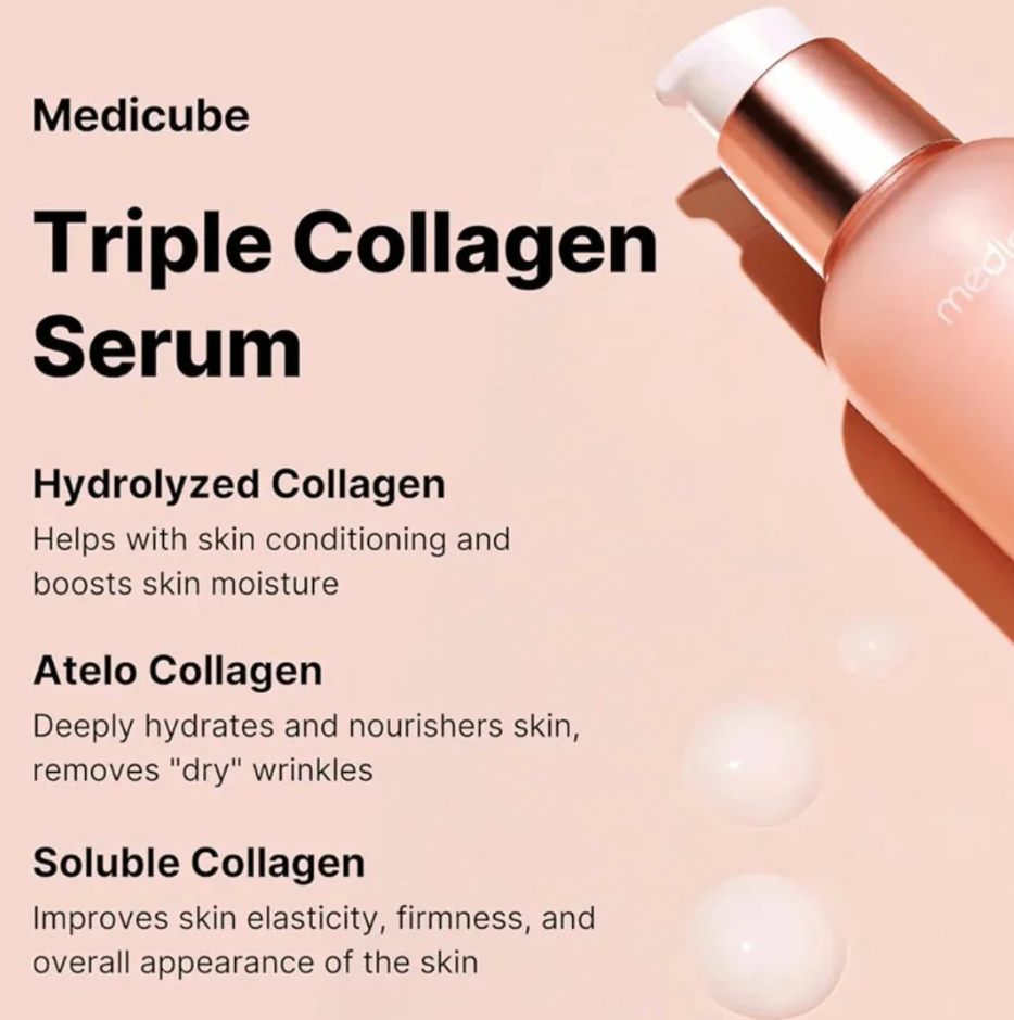 Medicube - Serum Facial Triple Colágeno 55 ml con Colágeno Hidrolizado, Atelocolágeno y Soluble para Elasticidad, Hidratación Profunda y Glow Rejuvenecedor en Todos los Tipos de Piel