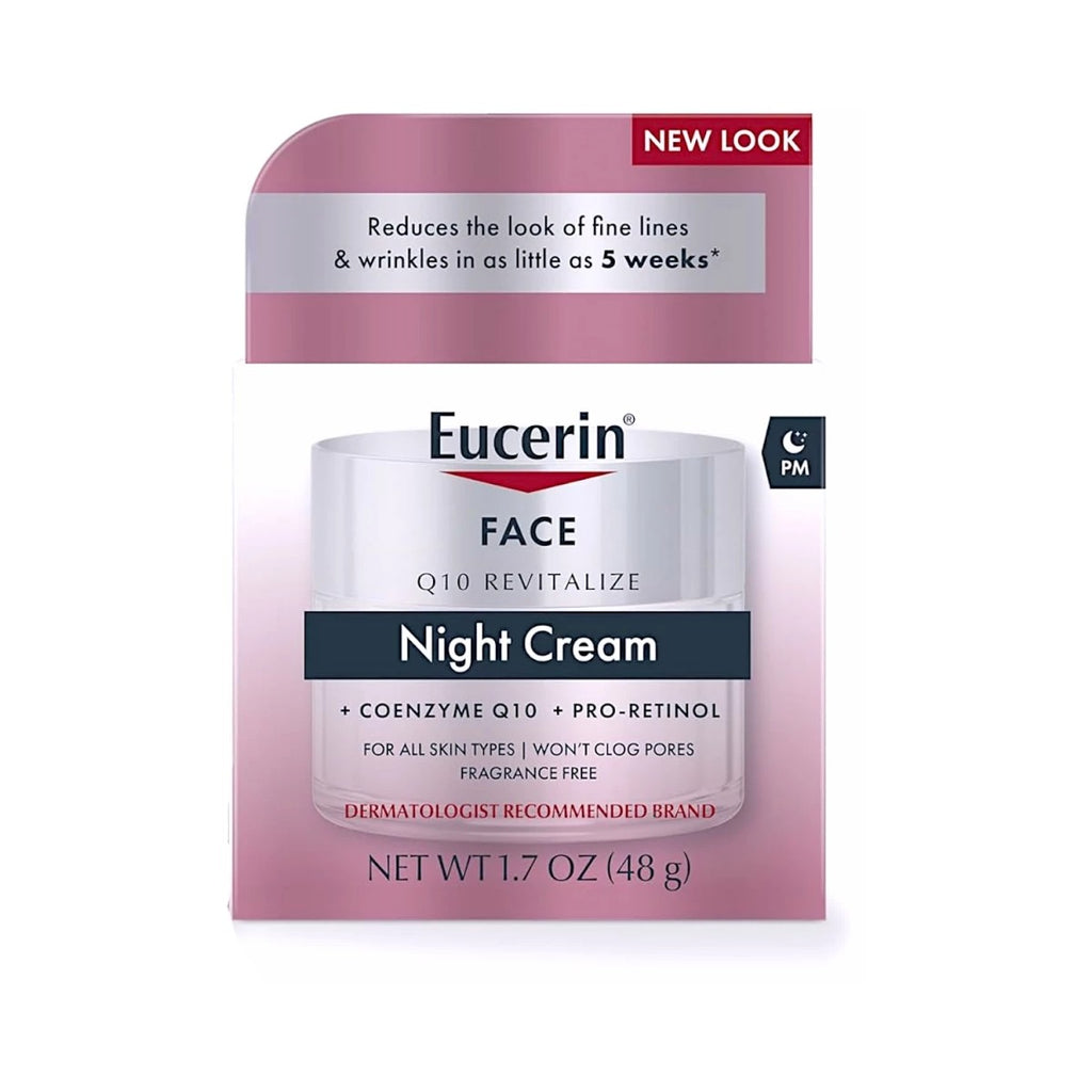 Eucerin Q10 Crema Antiarrugas Nocturna + Pro-Retinol, Crema Facial para Piel Sensible, Frasco de 1.7 Onzas (48gr