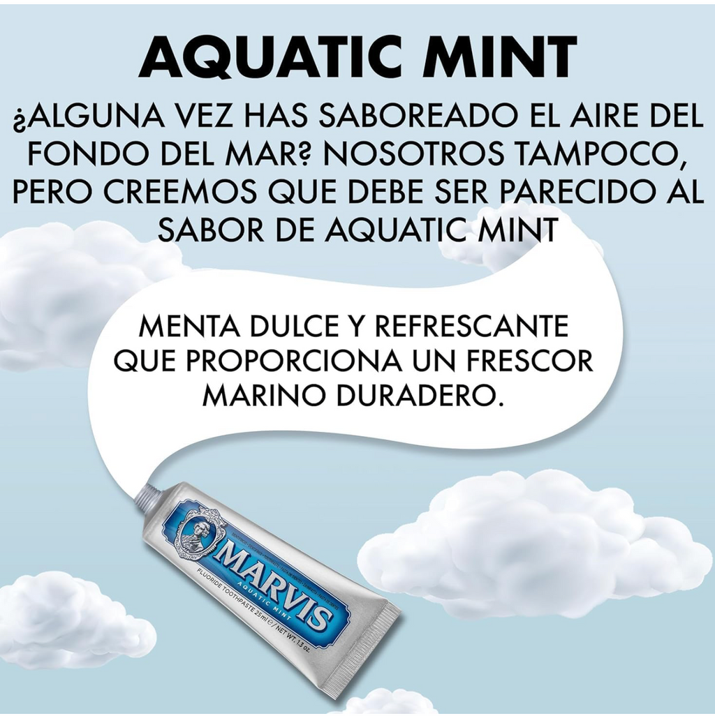 Marvis - Pasta de dientes Menta Acuática 85 ml para prevención de caries, con flúor y xilitol, fórmula vegana concentrada sin conservantes, frescor polar intenso