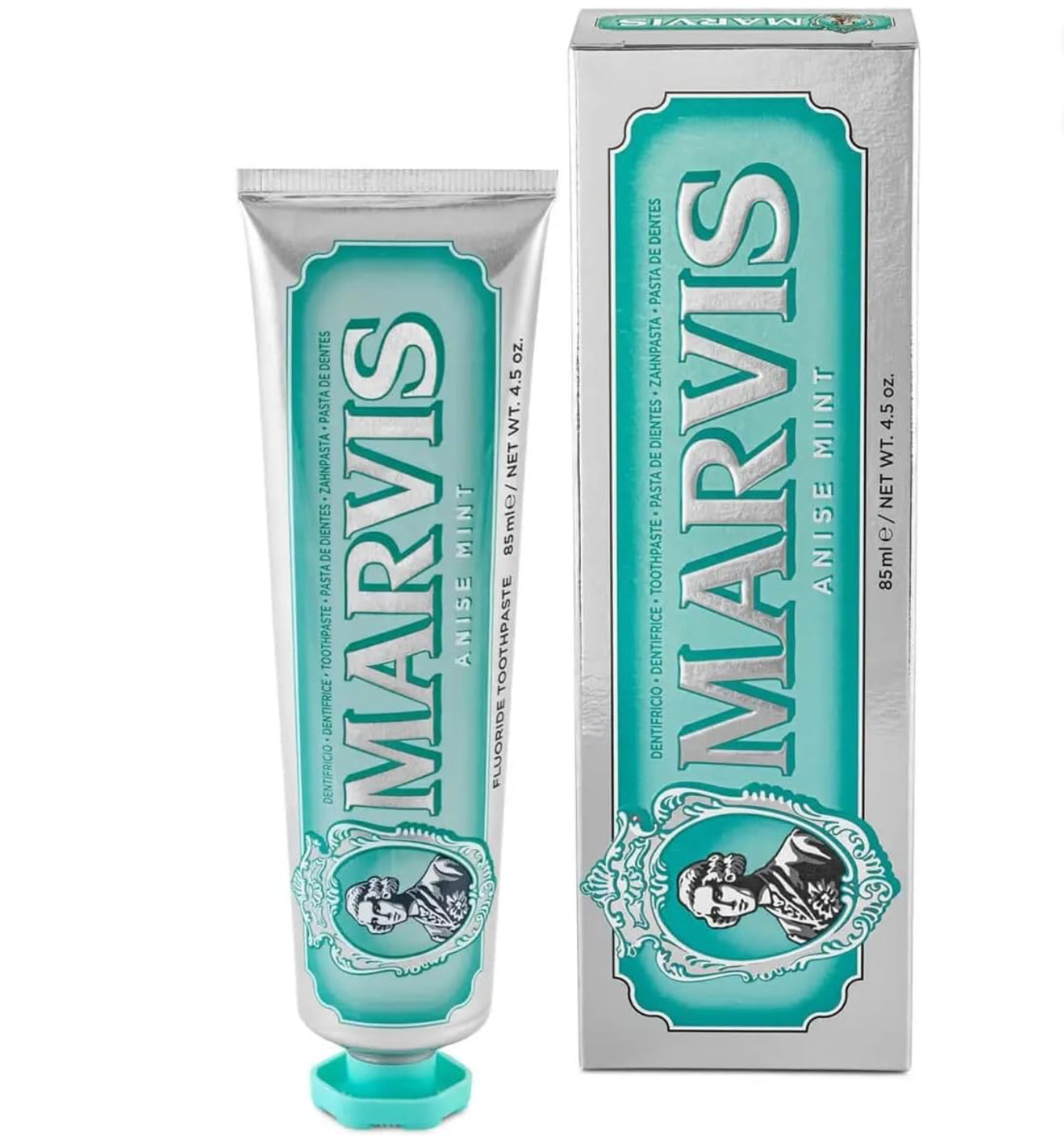Marvis ( 3UNIDADES ) Pasta de dientes Anise Mint 85 ml para cuidado bucal premium, con flúor y xilitol contra caries, fórmula vegana concentrada y sin conservantes