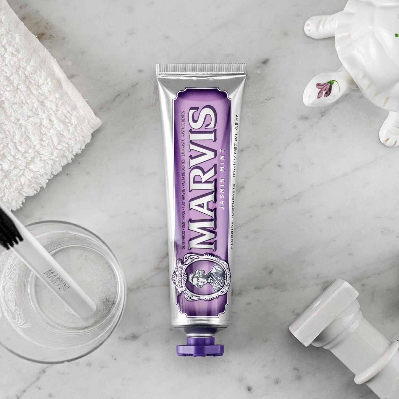 Marvis ( 3 UNIDADES ) Pasta de dientes Jasmine Mint 85 ml para cuidado bucal premium con flúor y xilitol, fórmula vegana sin conservantes, clínicamente probada para dientes y encías saludables
