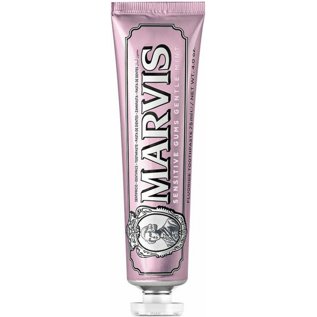 Marvis ( 3 UNIDADES) Pasta de dientes Sensitive 75 ml con ácido hialurónico y prebióticos para encías sensibles, frescura acuática de hierbabuena y menta, fórmula vegana sin conservantes ni daño al esmalte